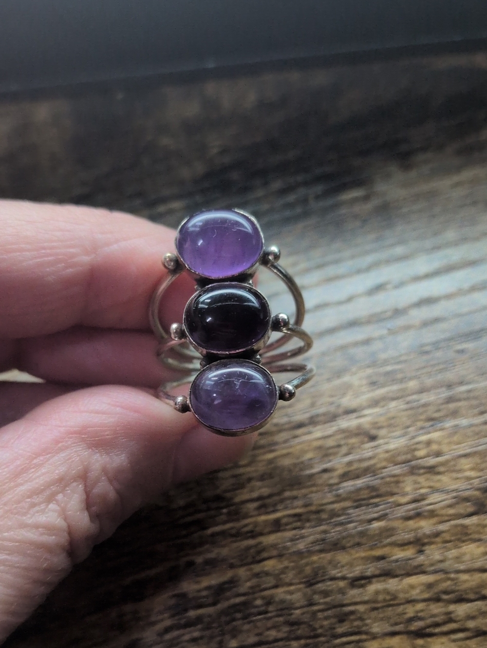 Triple Amethyst 925 Silver Ring - Purple